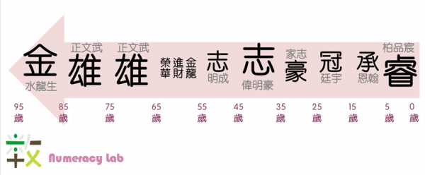 台湾の名前でよく使われる字（年代別）男性版
